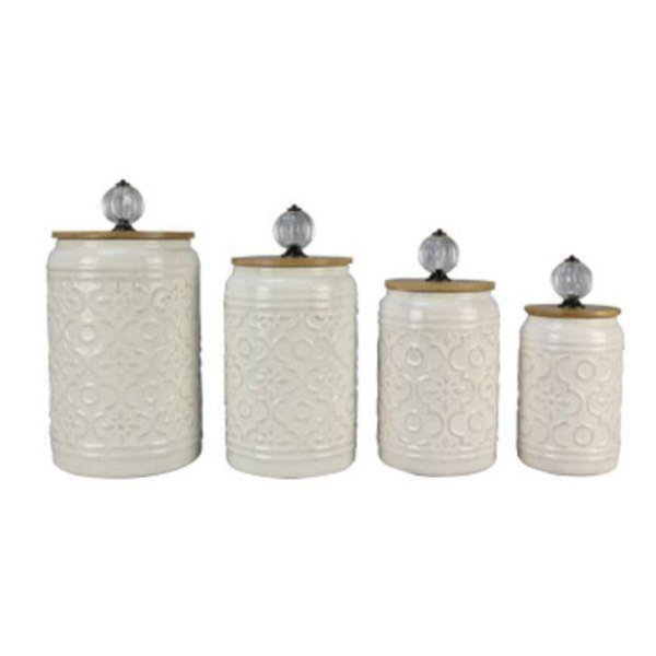 Melrose International Stoneware Happy Sentiment Canister with Wood Lid (Set of 2) main image 0